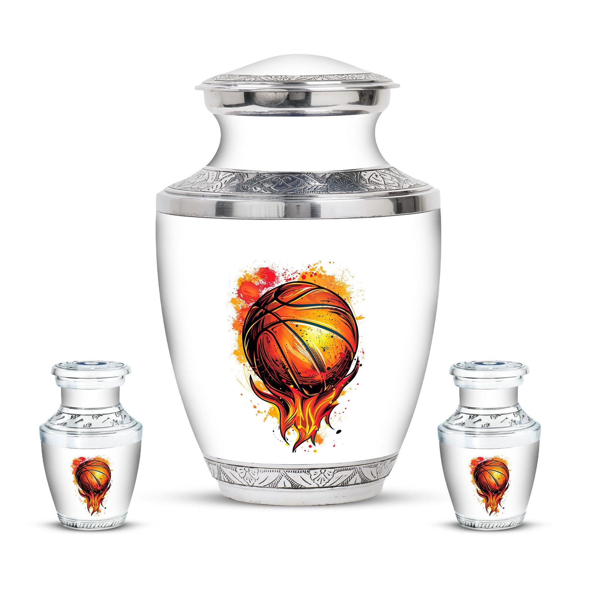 Basketball Theme Large Urn With 2 Keepsake Urn
