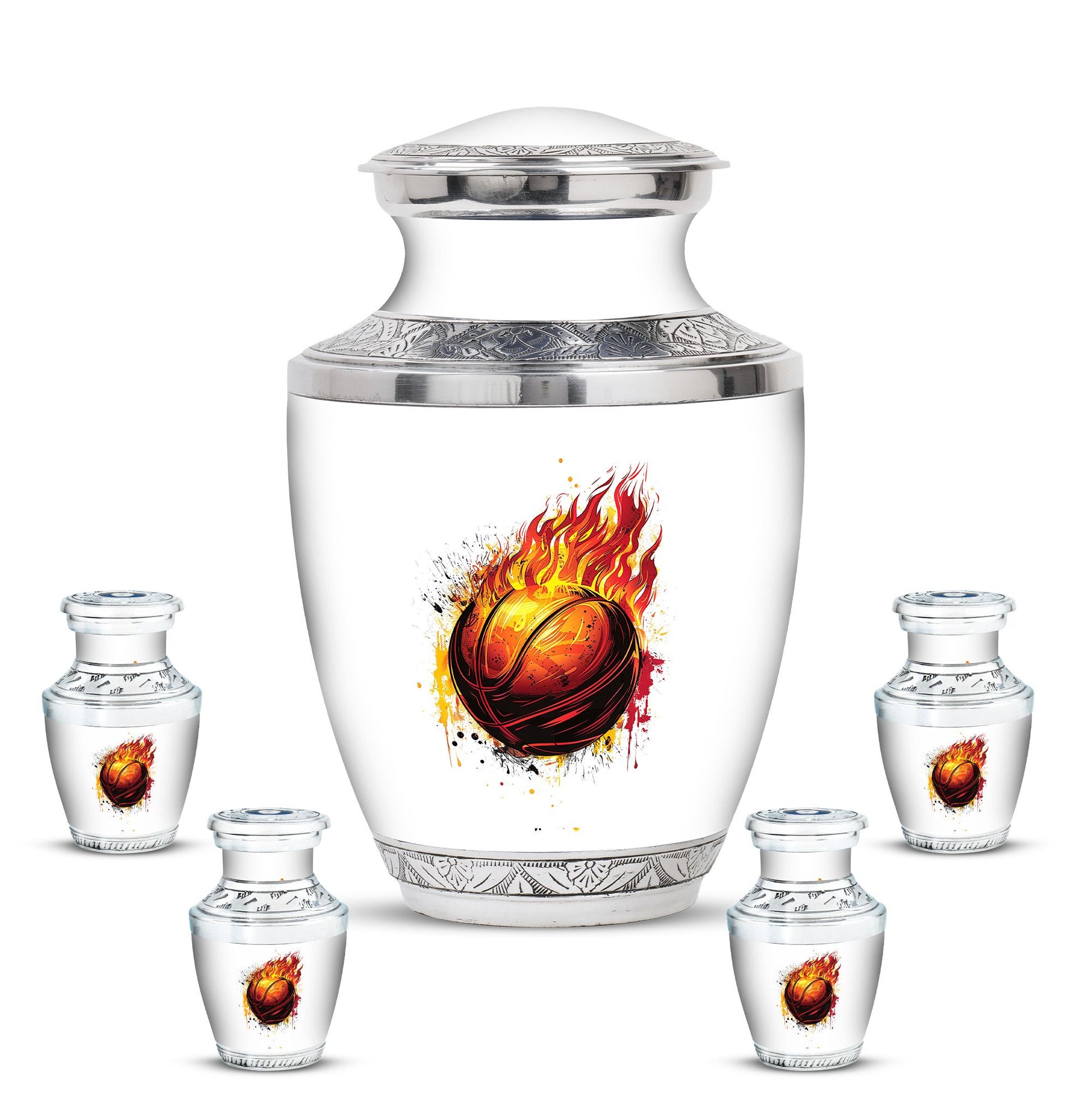 Basketball Theme Large Urn With 4 Keepsake Urn