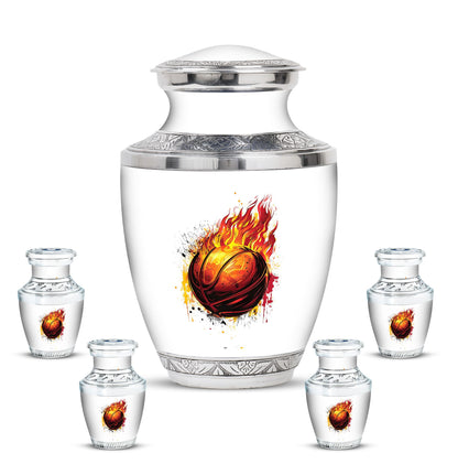 Basketball Theme Large Urn With 4 Keepsake Urn