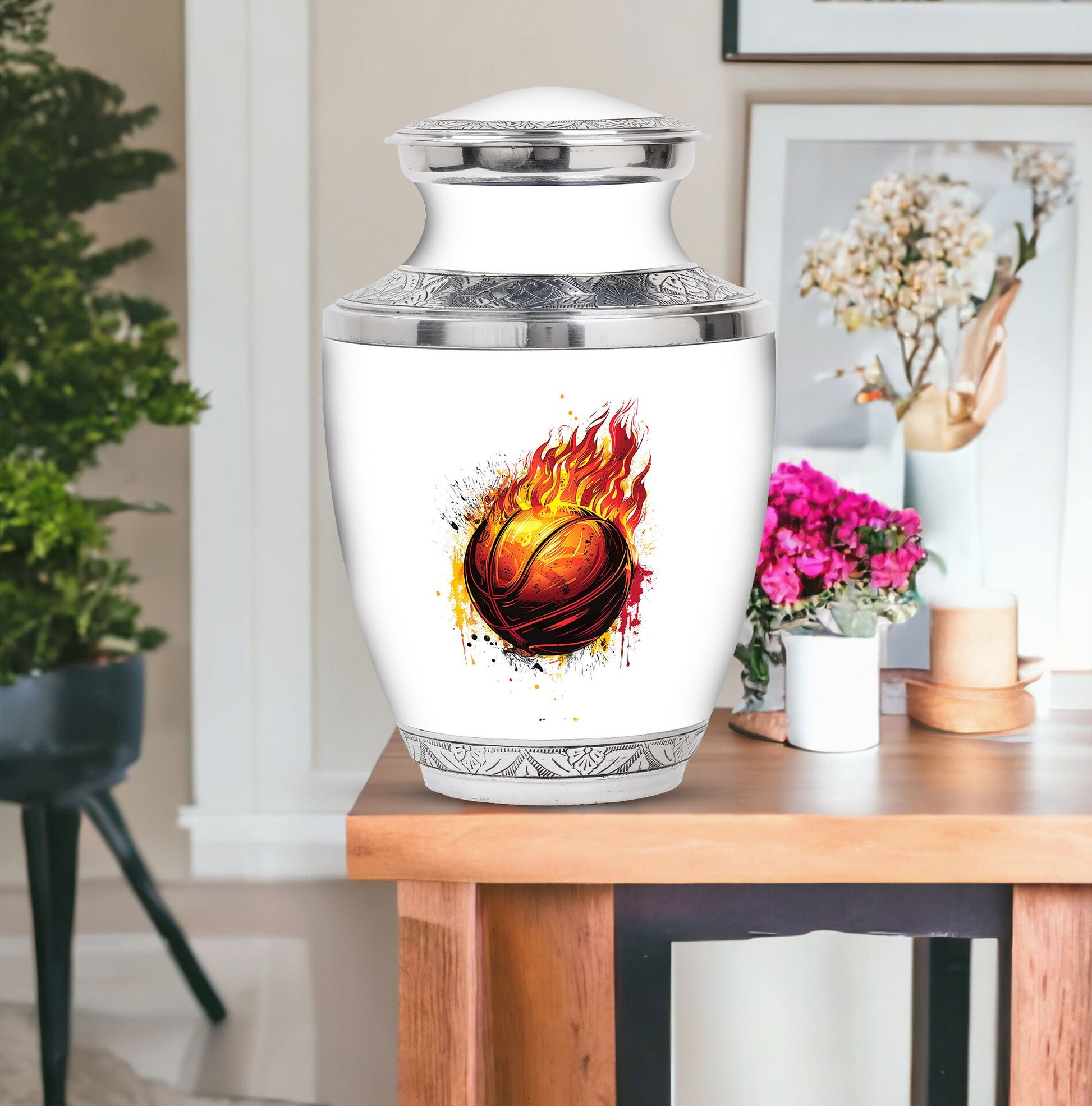 Basketball Theme Large Urn With 1 Keepsake Urn