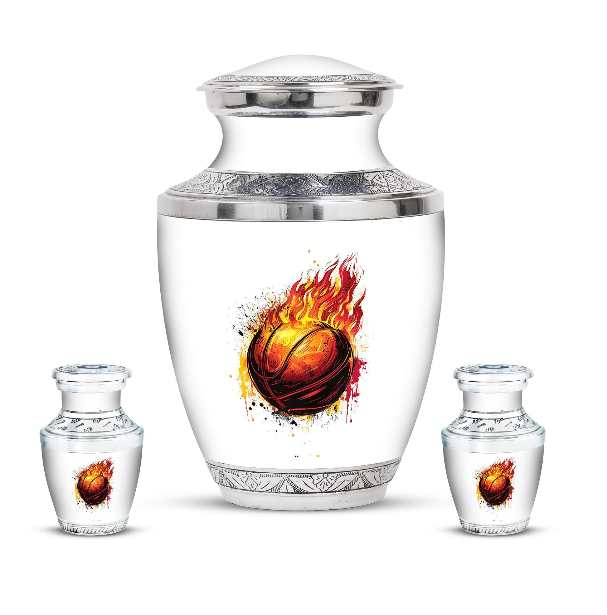 Basketball Theme Large Urn With 2 Keepsake Urn