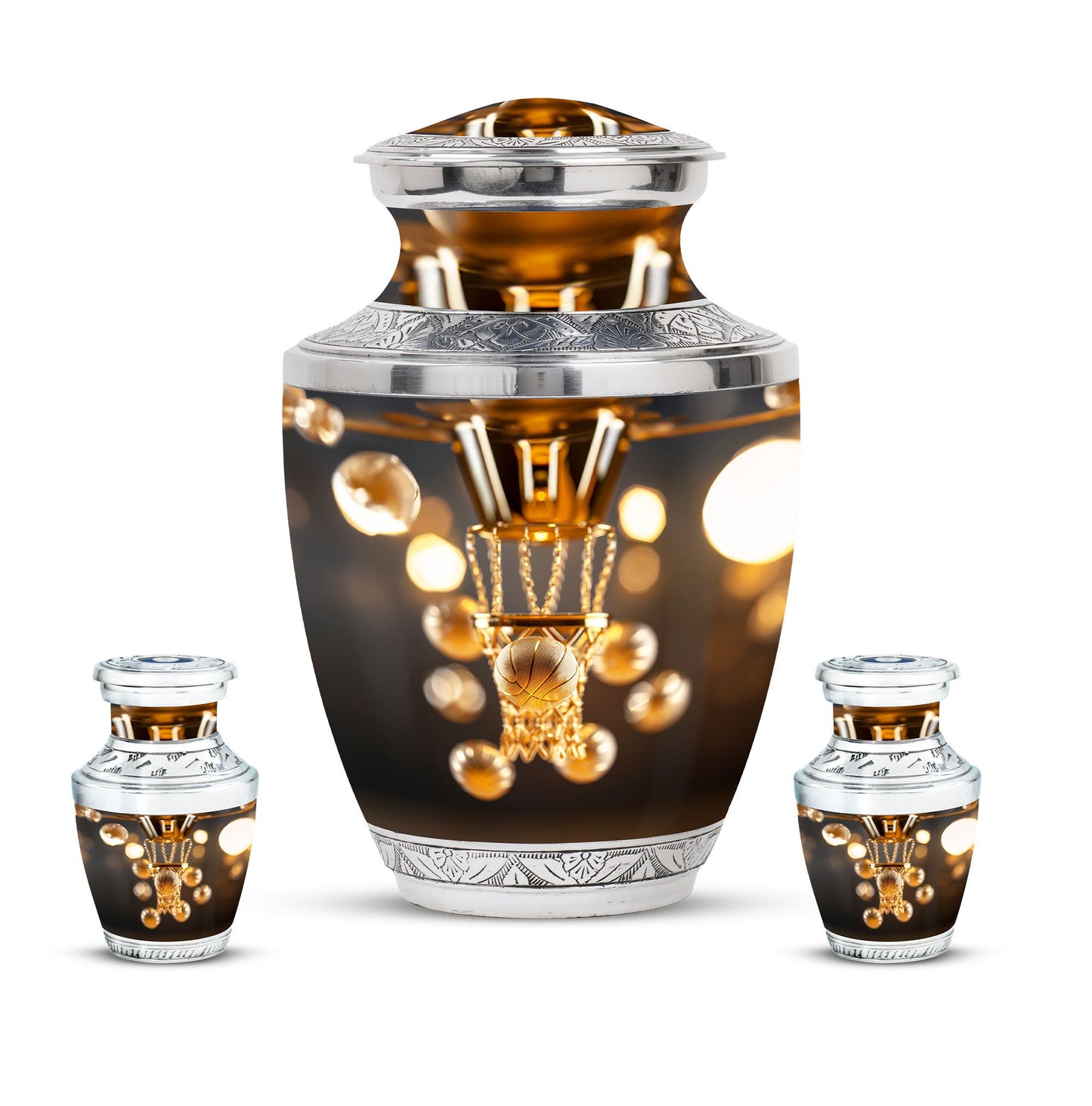 Basketball Theme Large Urn With 2 Keepsake Urn