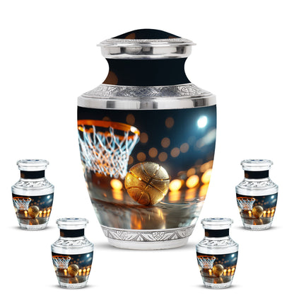 Basketball Theme Large Urn With 4 Keepsake Urn