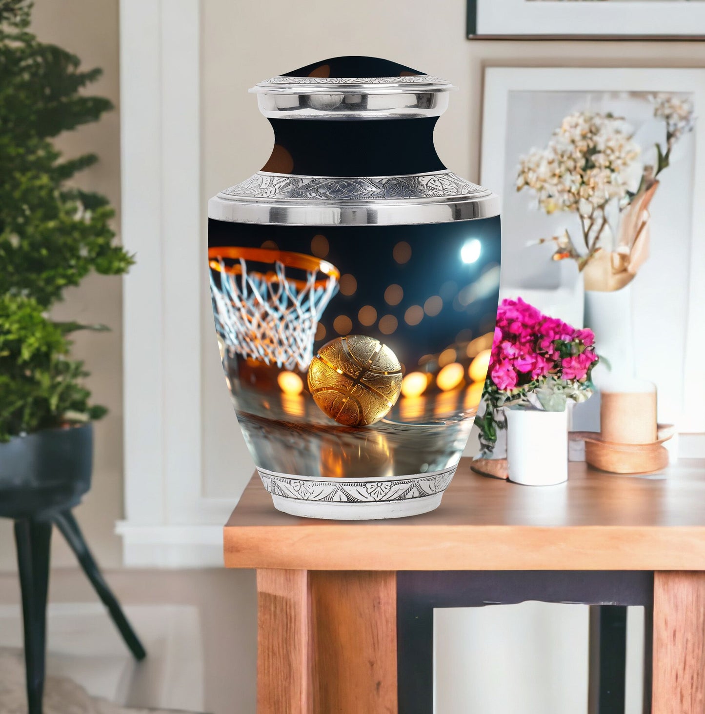 Basketball Theme Large Urn With 1 Keepsake Urn