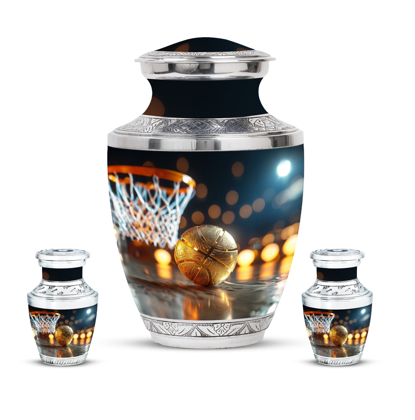 Basketball Theme Large Urn With 2 Keepsake Urn