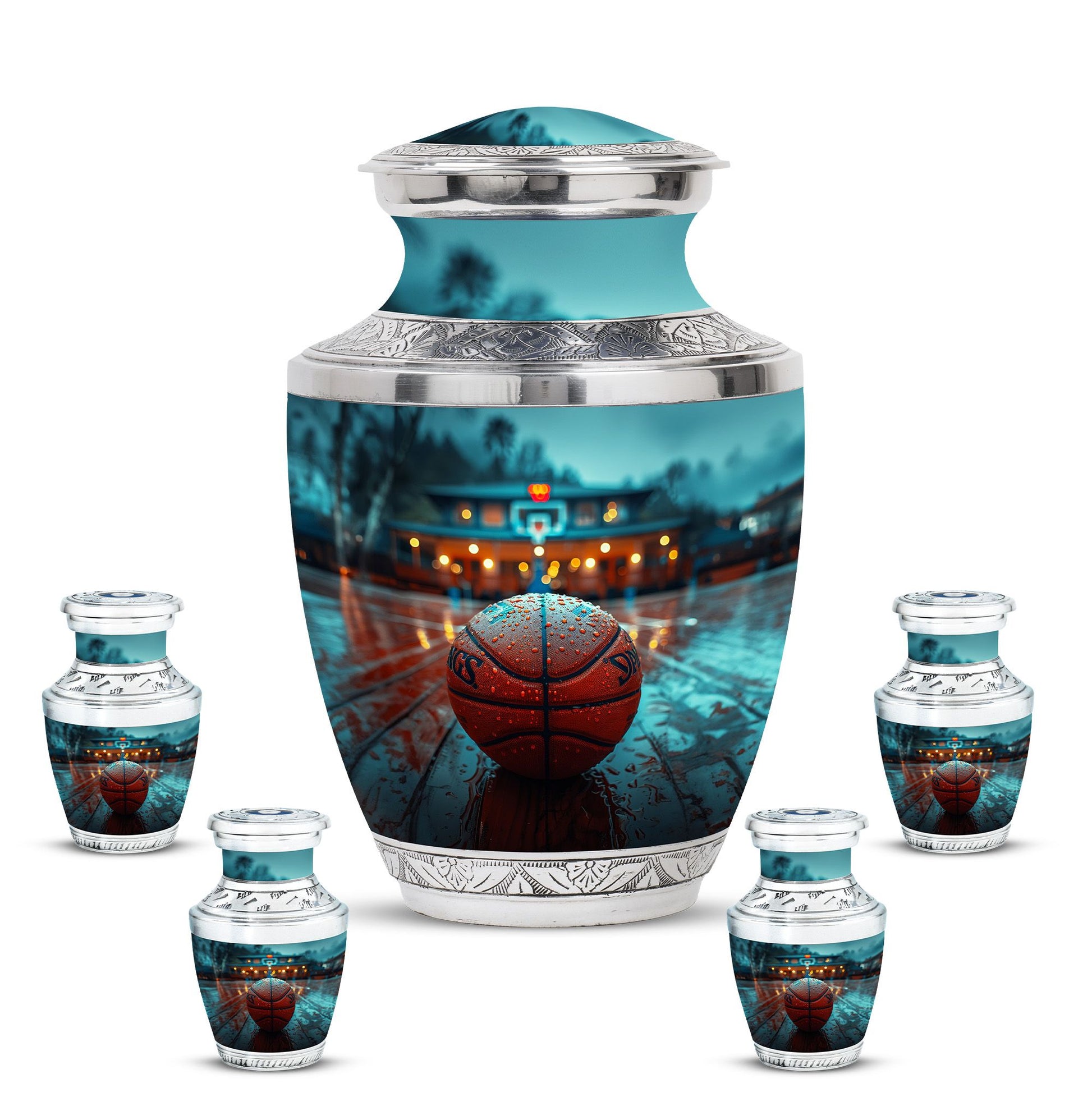 Basketball Theme Large Urn With 4 Keepsake Urn