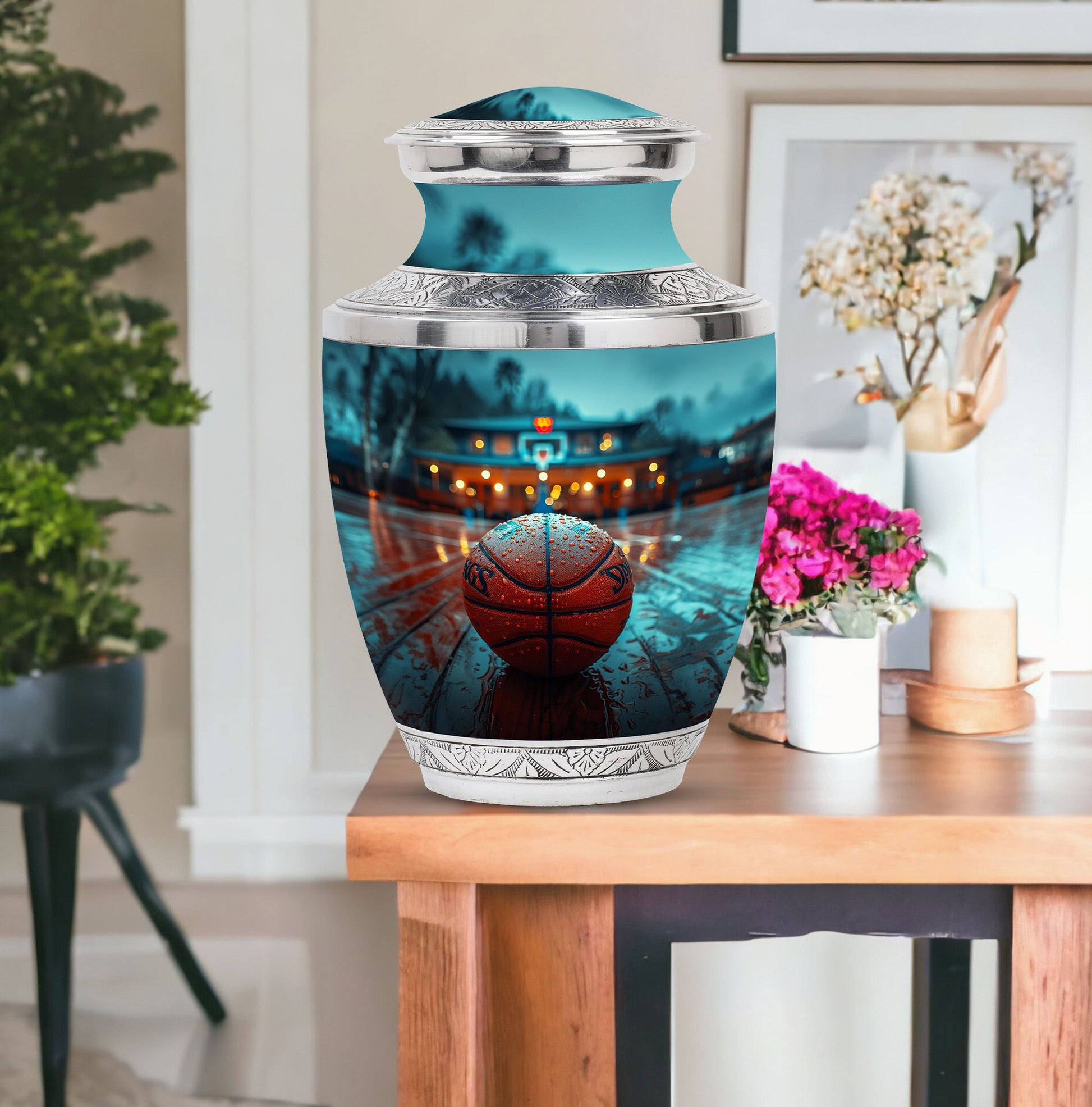 Basketball Theme Large Urn With 1 Keepsake Urn