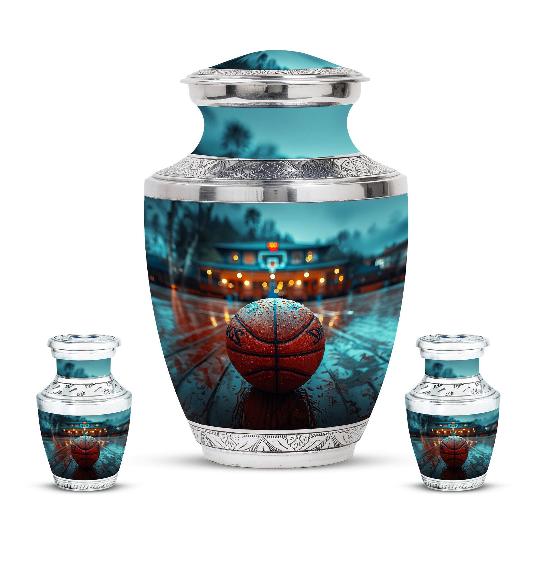 Basketball Theme Large Urn With 2 Keepsake Urn