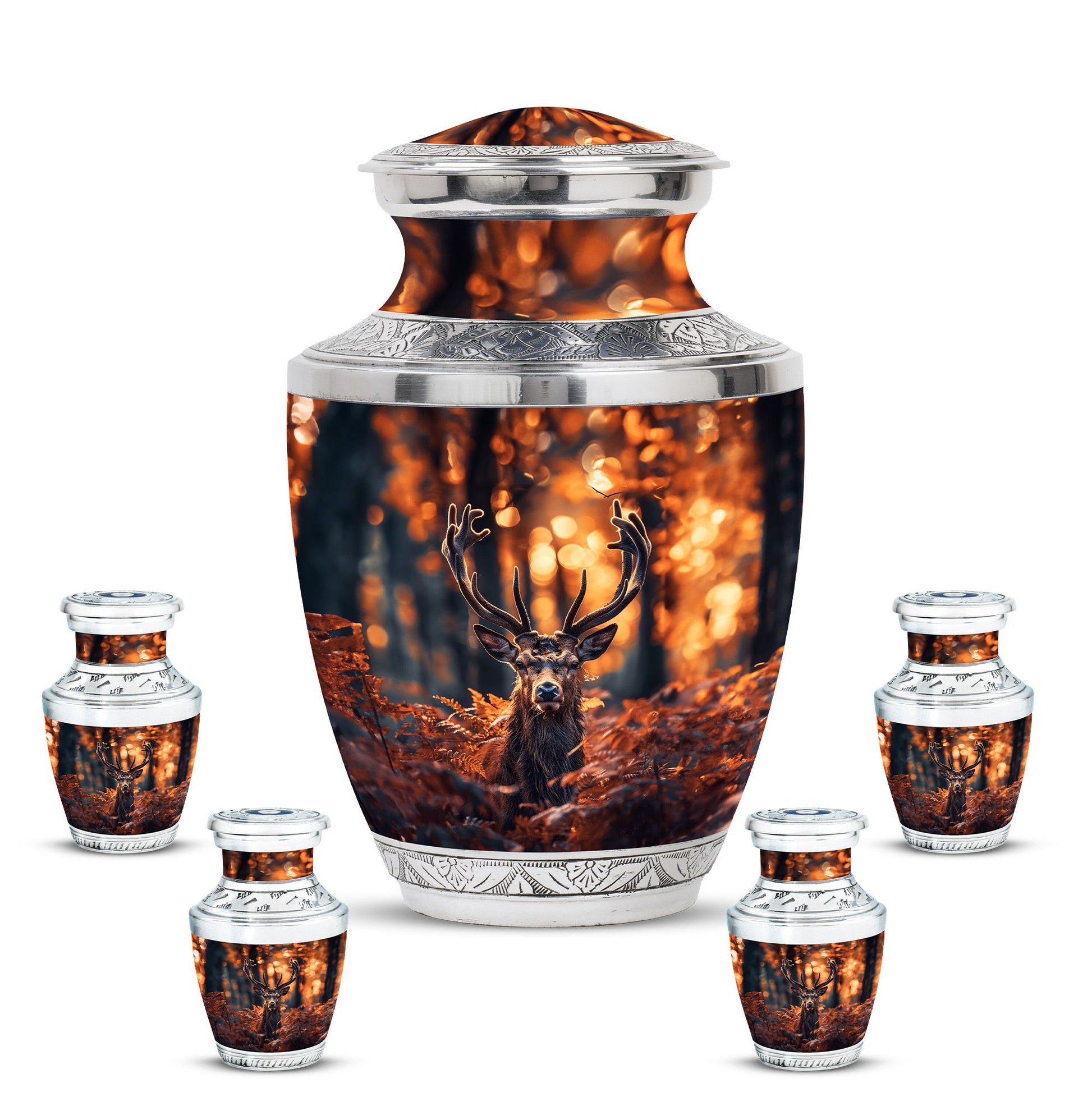 Deer Theme Large Urn With 4 Keepsake Urn
