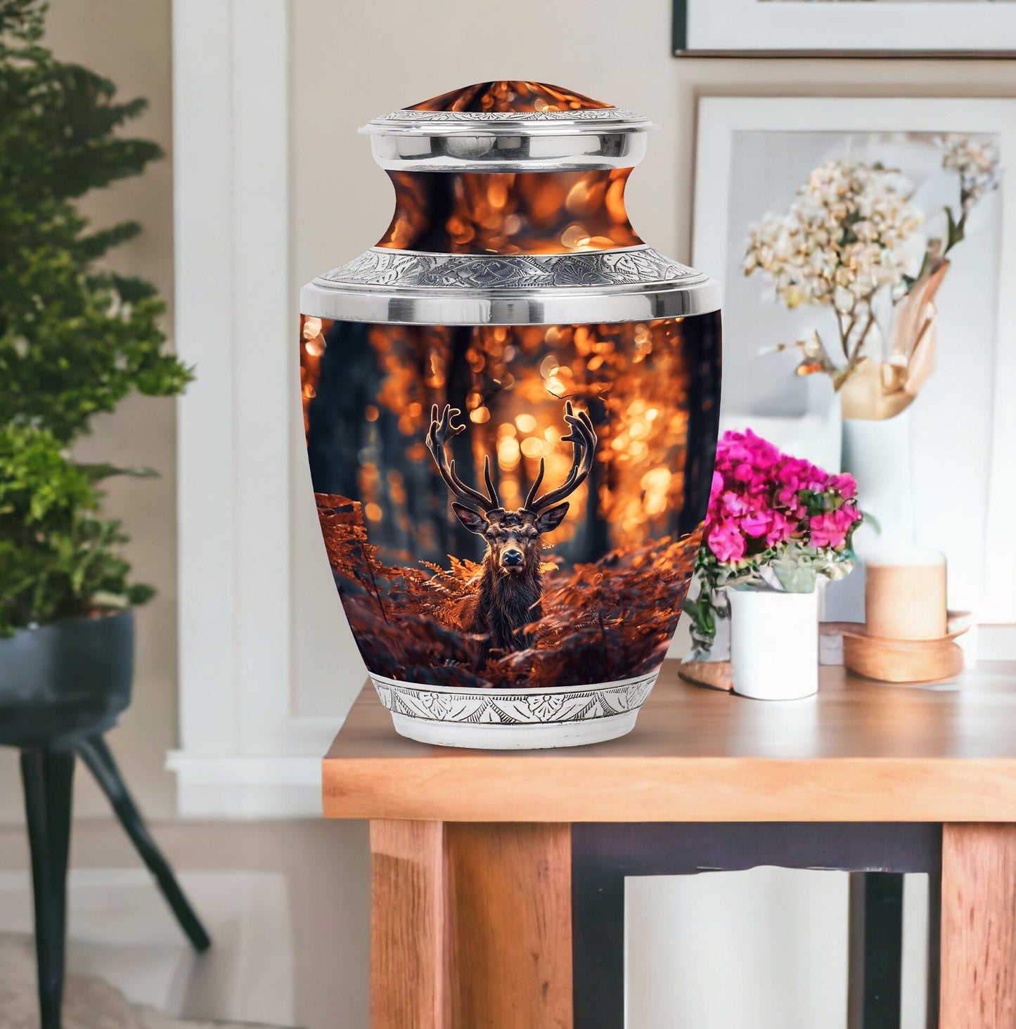 Deer Theme Large Urn With 1 Keepsake Urn