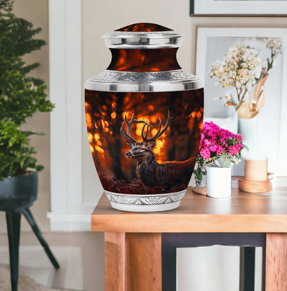 Deer Theme Large Urn With 1 Keepsake Urn