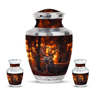 Deer Theme Large Urn With 2 Keepsake Urn