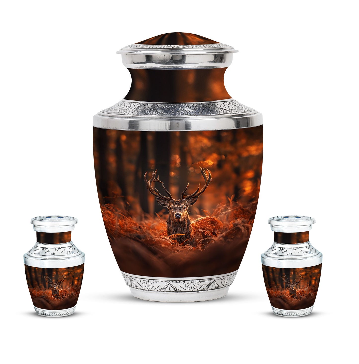 Deer Theme Large Urn With 2 Keepsake Urn
