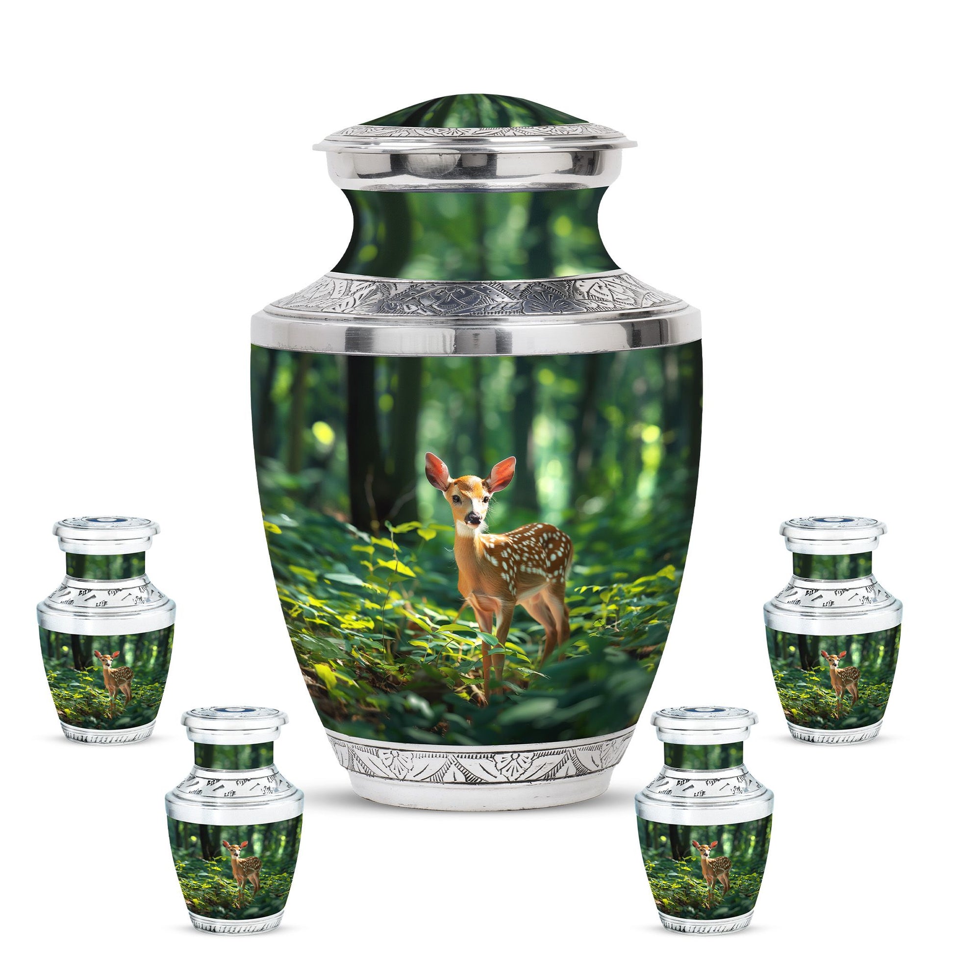 Deer Theme Large Urn With 4 Keepsake Urn