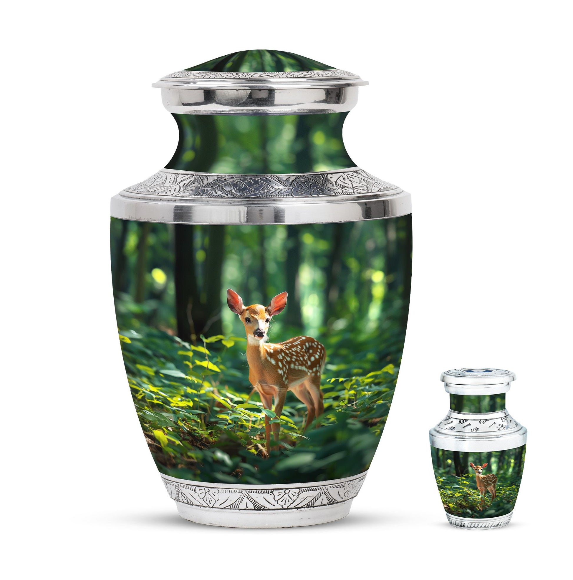 Deer Theme Large Urn With 1 Keepsake Urn