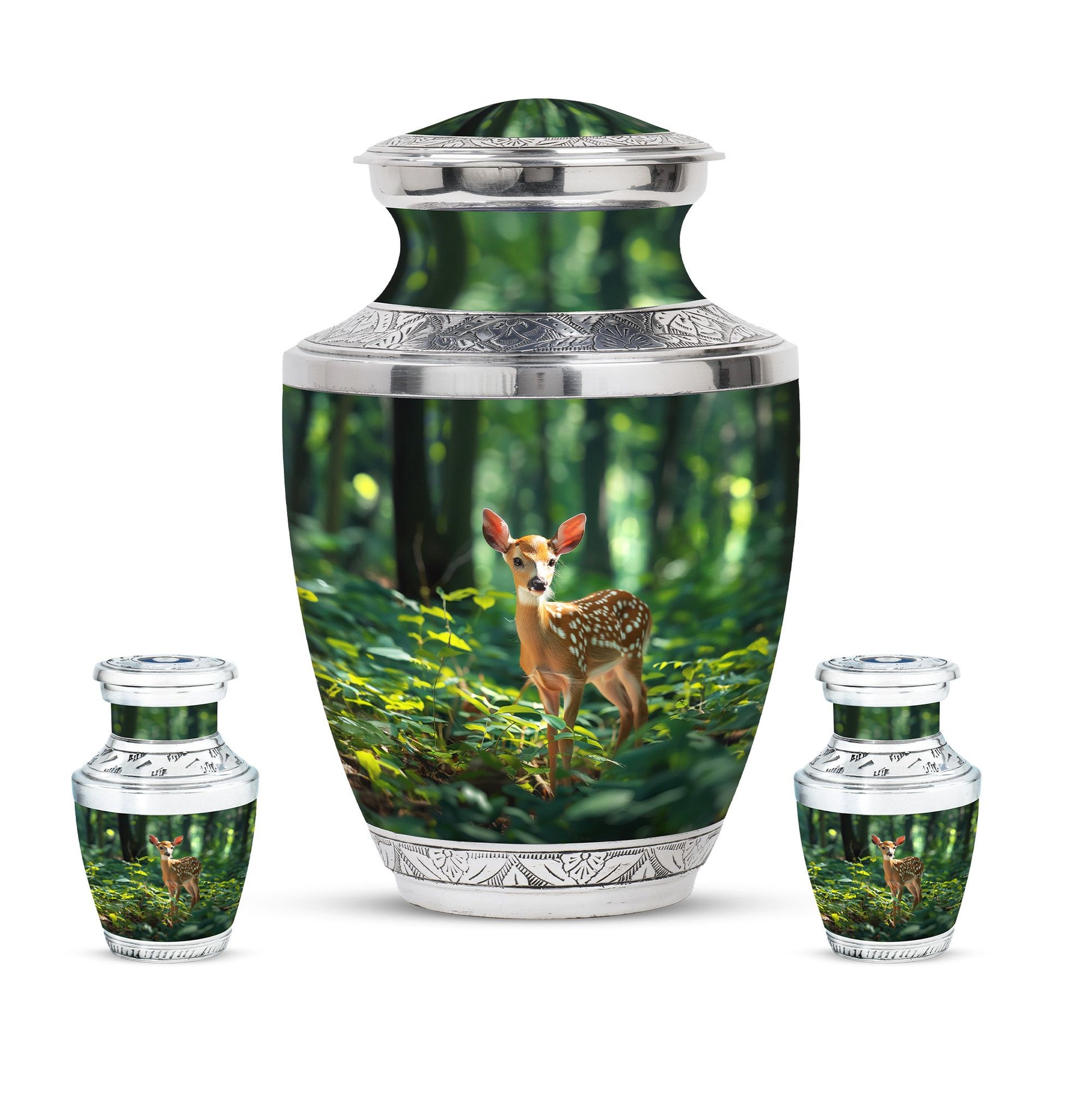 Deer Theme Large Urn With 2 Keepsake Urn