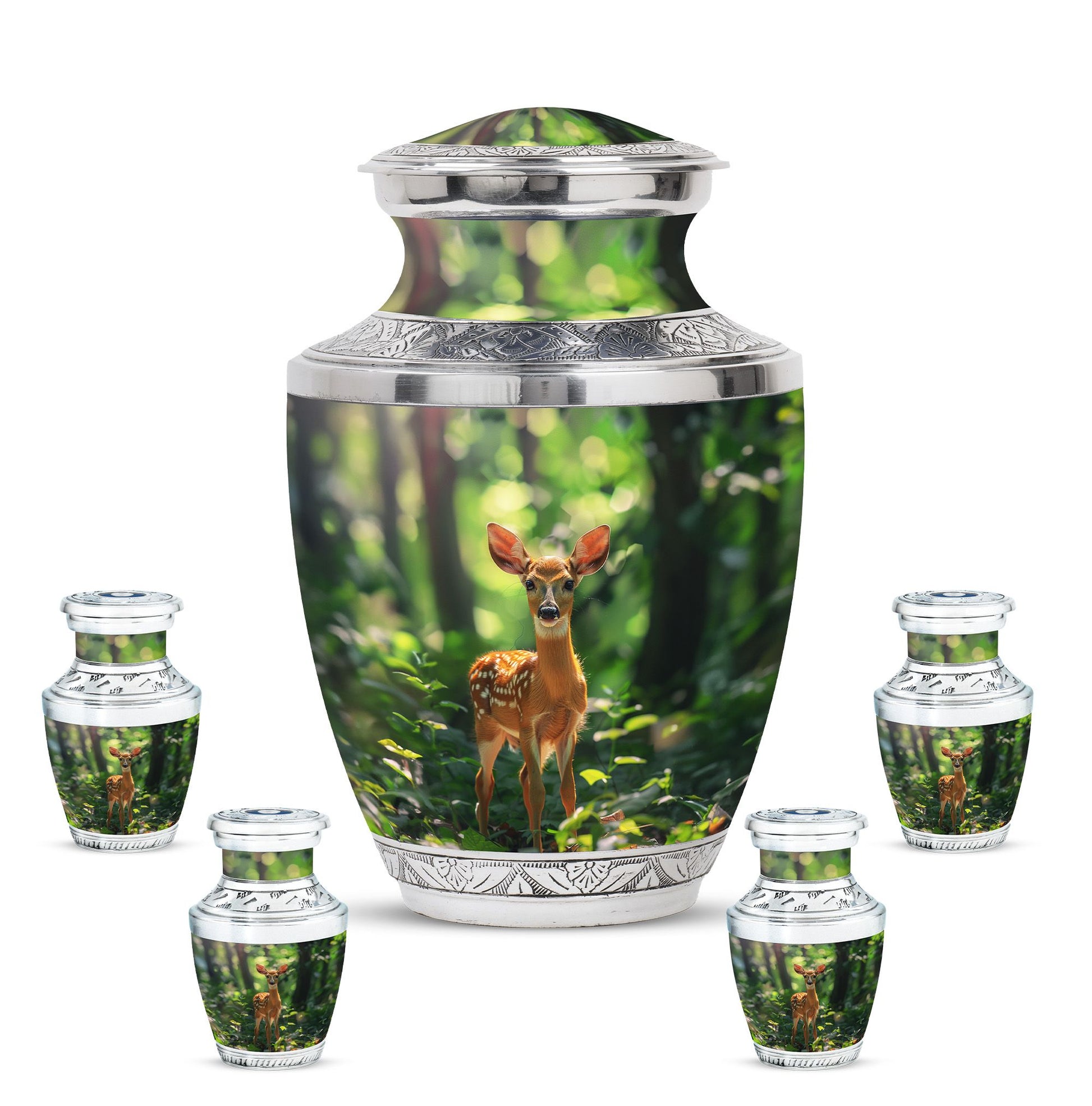Deer Theme Large Urn With 4 Keepsake Urn
