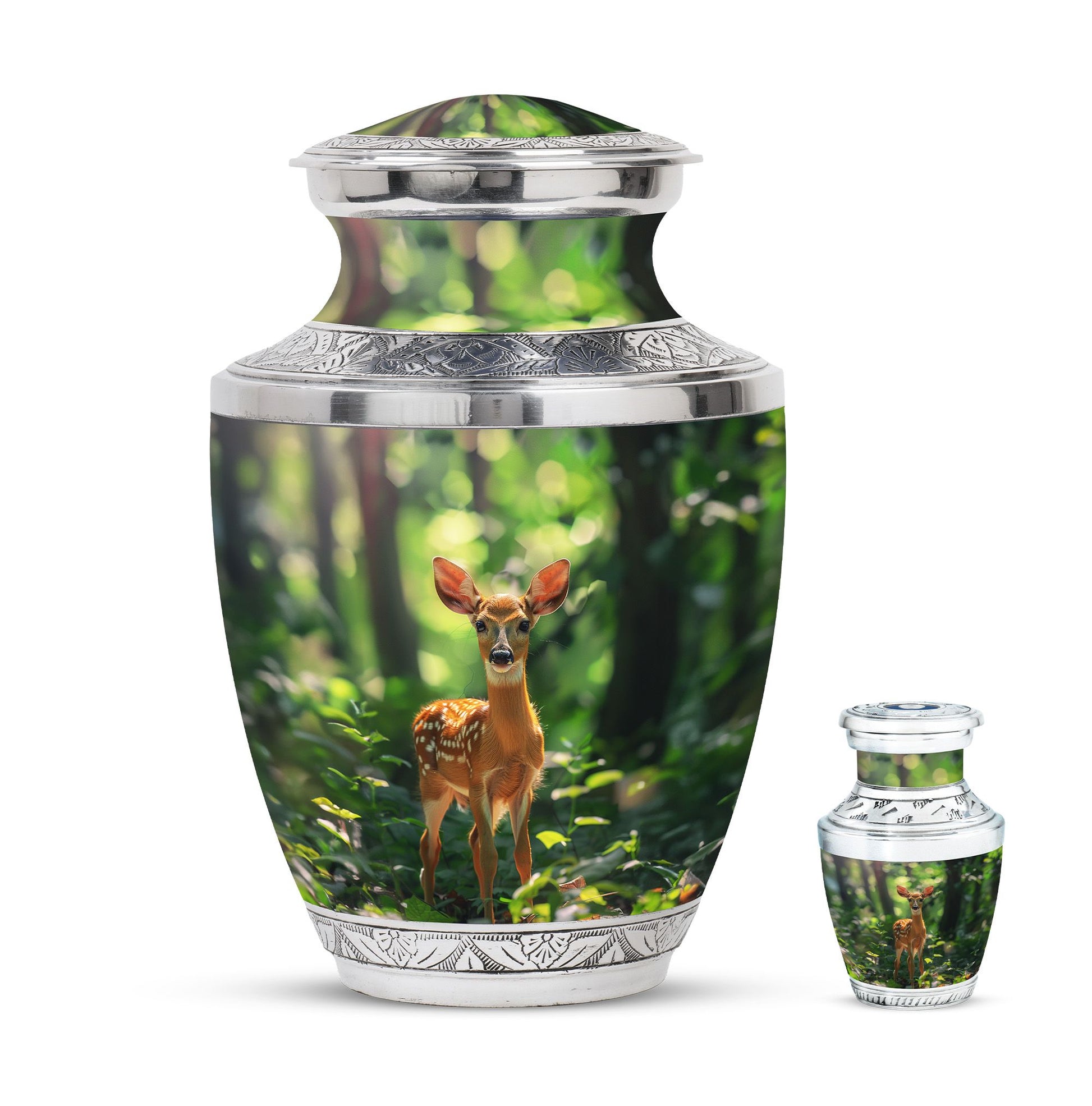 Deer Theme Large Urn With 1 Keepsake Urn