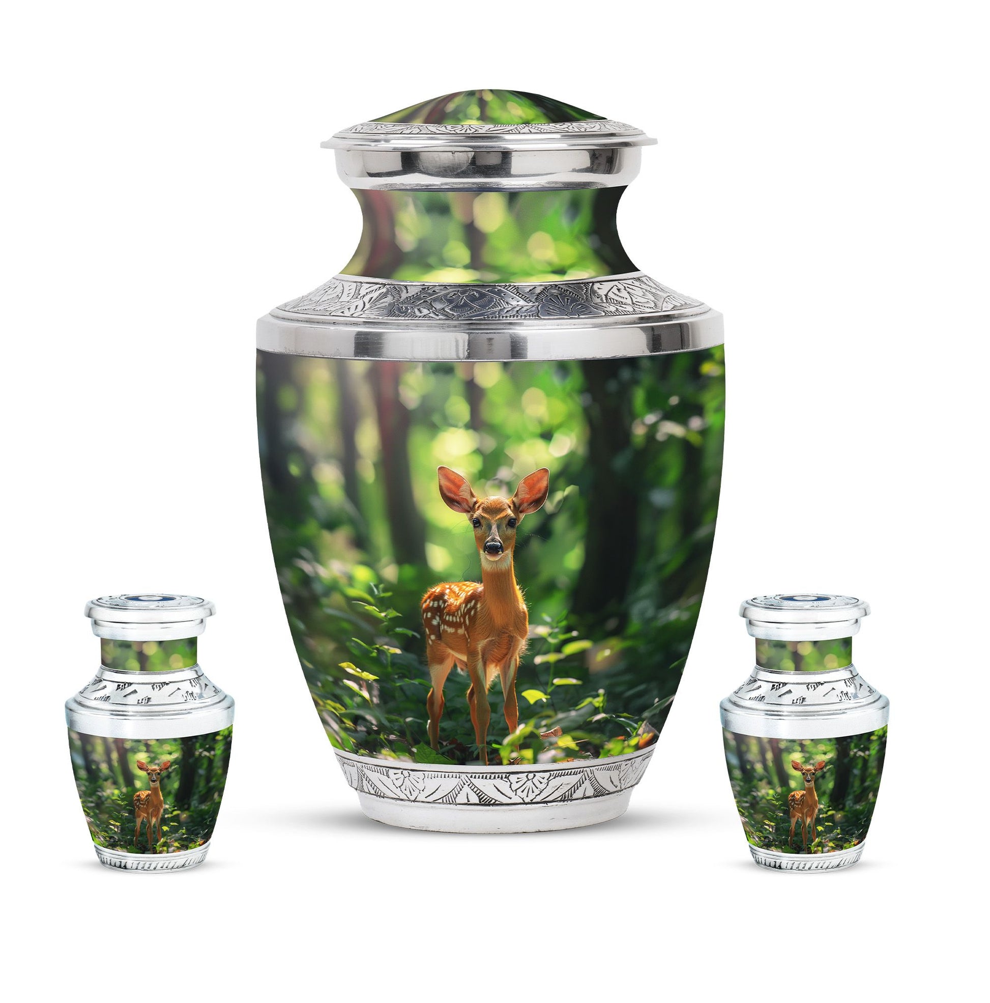 Deer Theme Large Urn With 2 Keepsake Urn