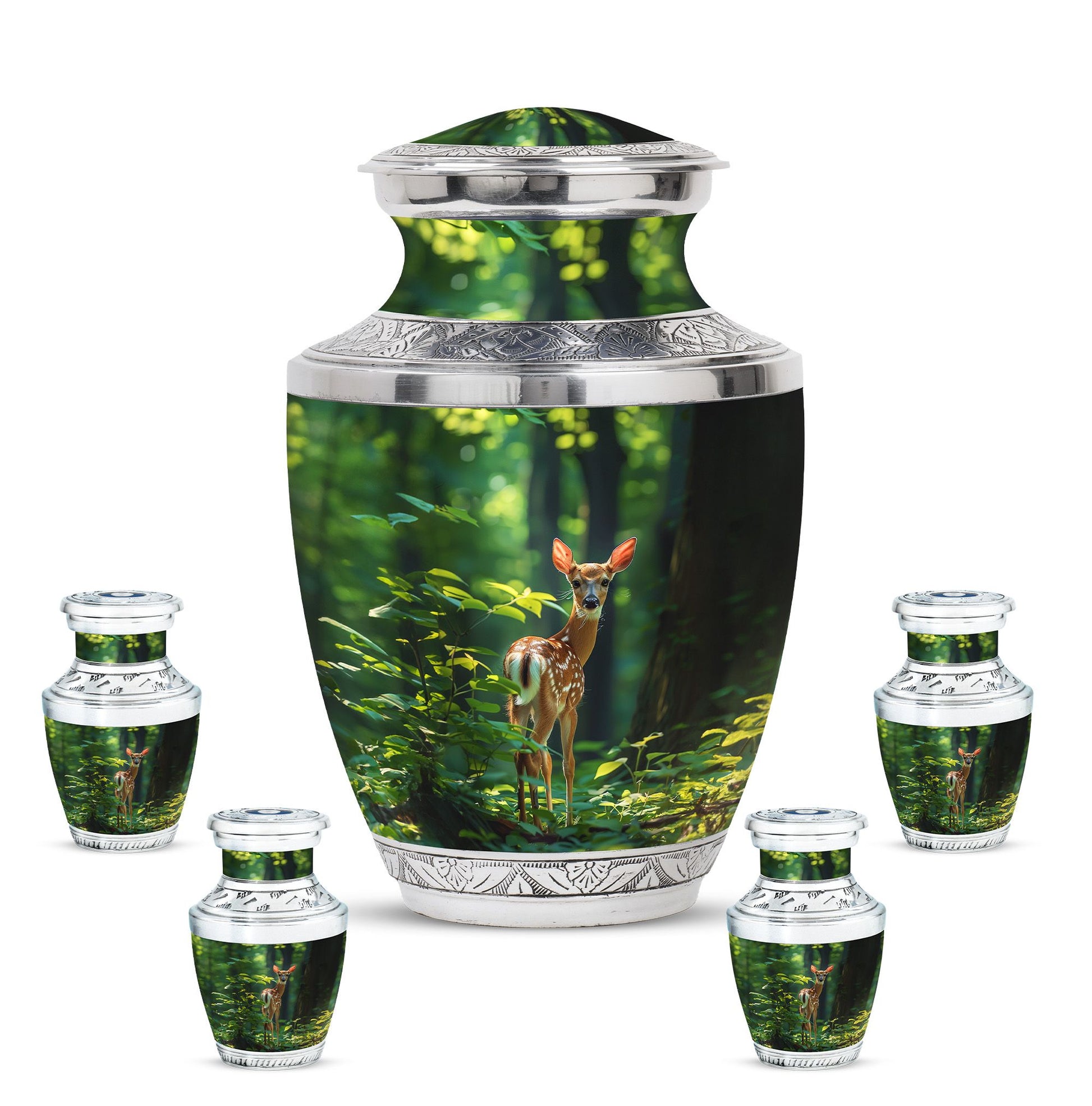 Deer Theme Large Urn With 4 Keepsake Urn