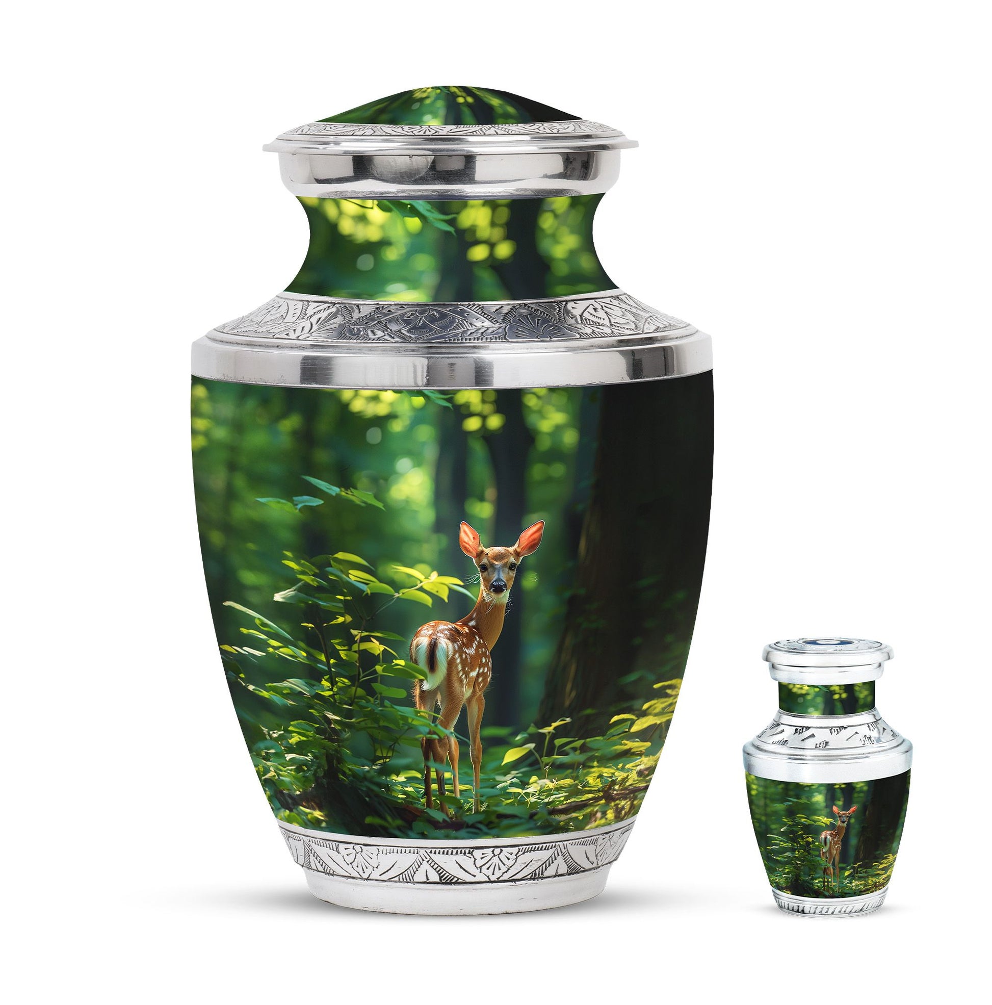 Deer Theme Large Urn With 1 Keepsake Urn