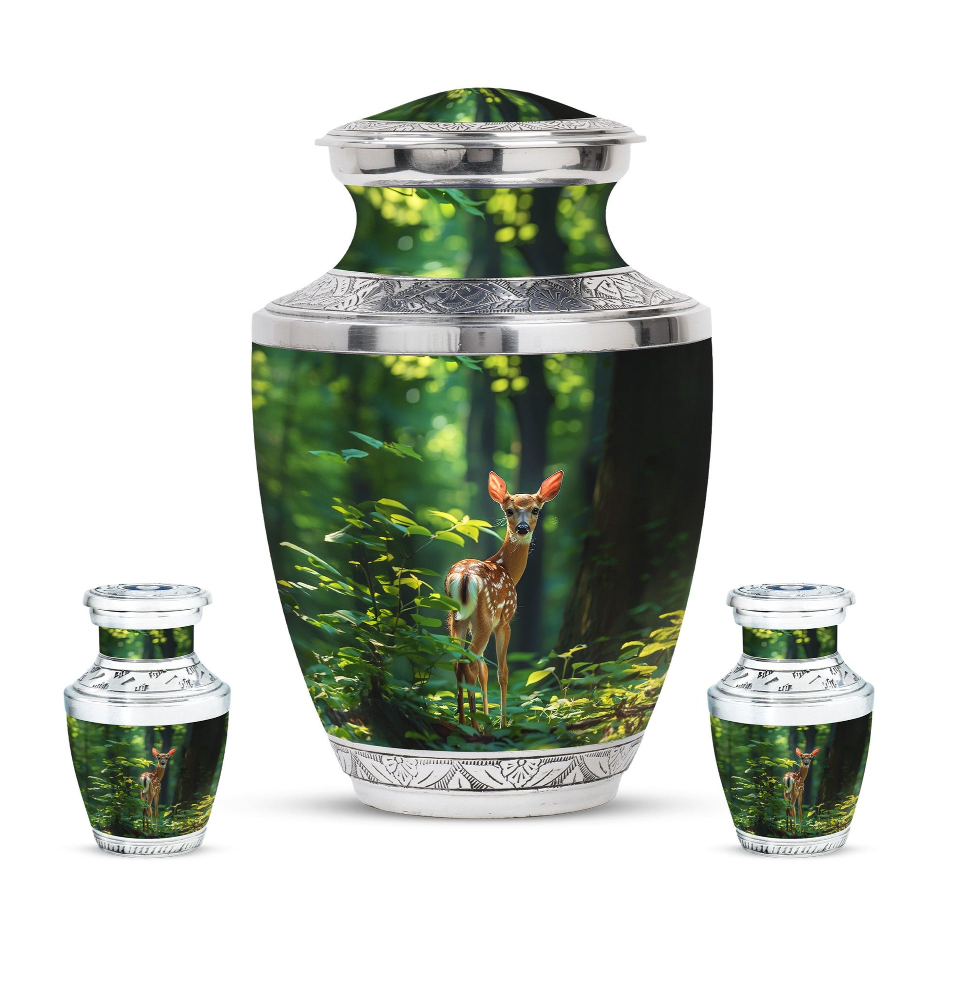 Deer Theme Large Urn With 2 Keepsake Urn