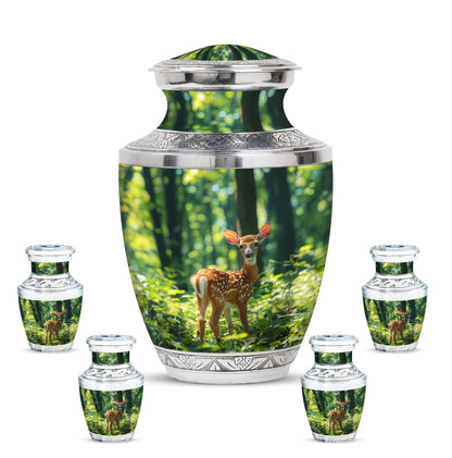 Deer Theme Large Urn With 4 Keepsake Urn