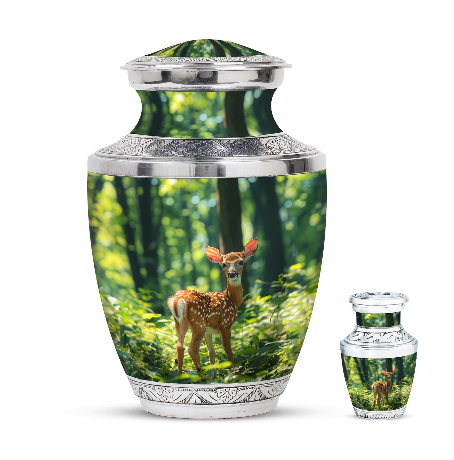 Deer Theme Large Urn With 1 Keepsake Urn