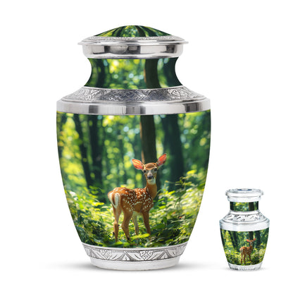 Deer Theme Large Urn With 1 Keepsake Urn
