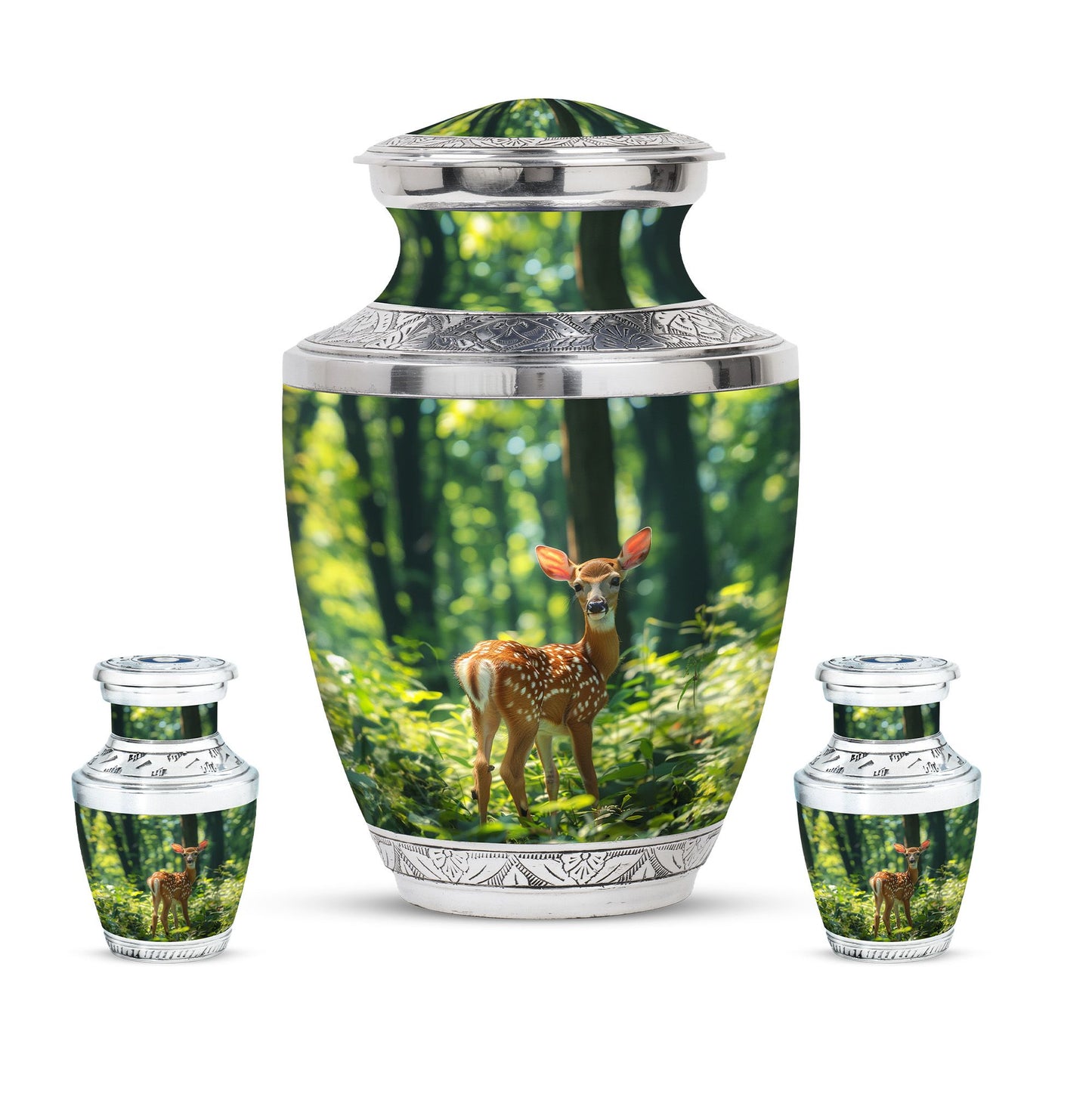 Deer Theme Large Urn With 2 Keepsake Urn