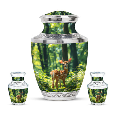 Deer Theme Large Urn With 2 Keepsake Urn