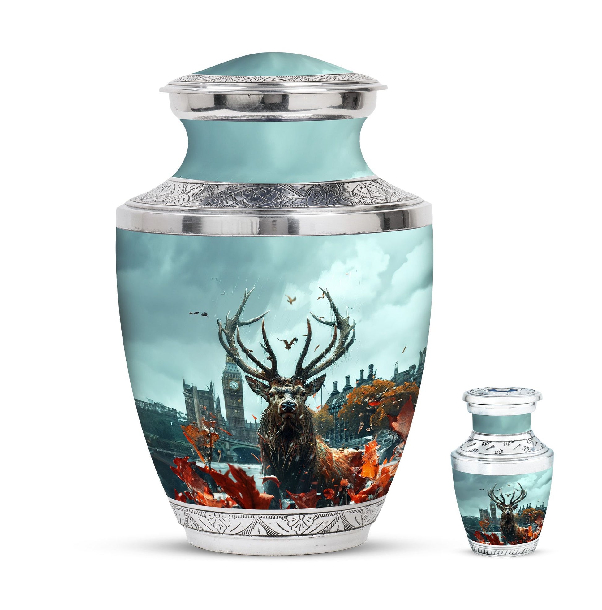 Deer Theme Large Urn With 1 Keepsake Urn