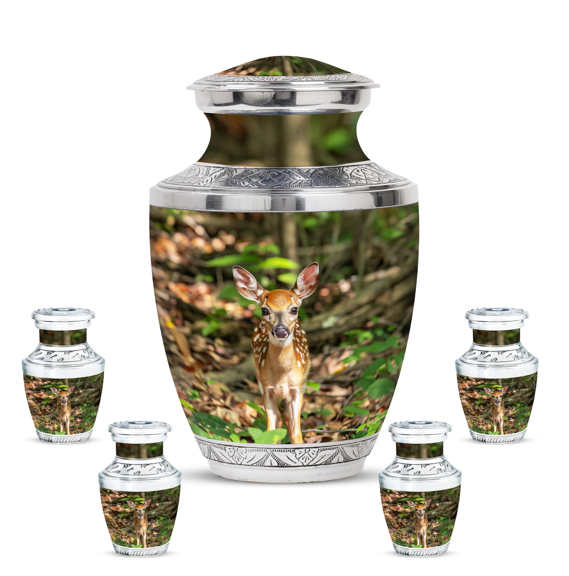 Deer Theme Large Urn With 4 Keepsake Urn