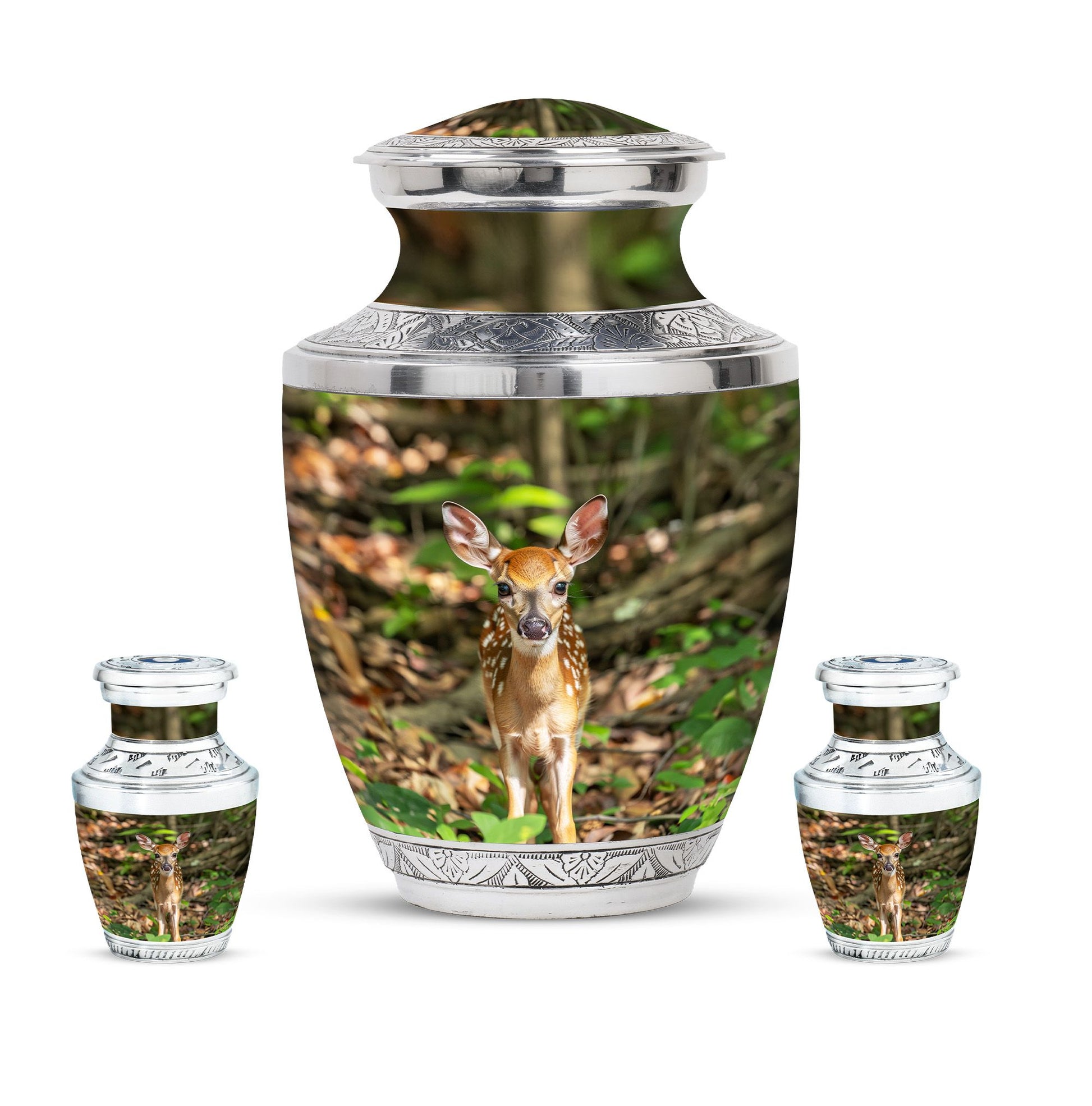 Deer Theme Large Urn With 2 Keepsake Urn