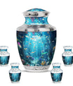 Fish Theme Large Urn With 4 Keepsake Urn