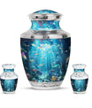 Fish Theme Large Urn With 2 Keepsake Urn