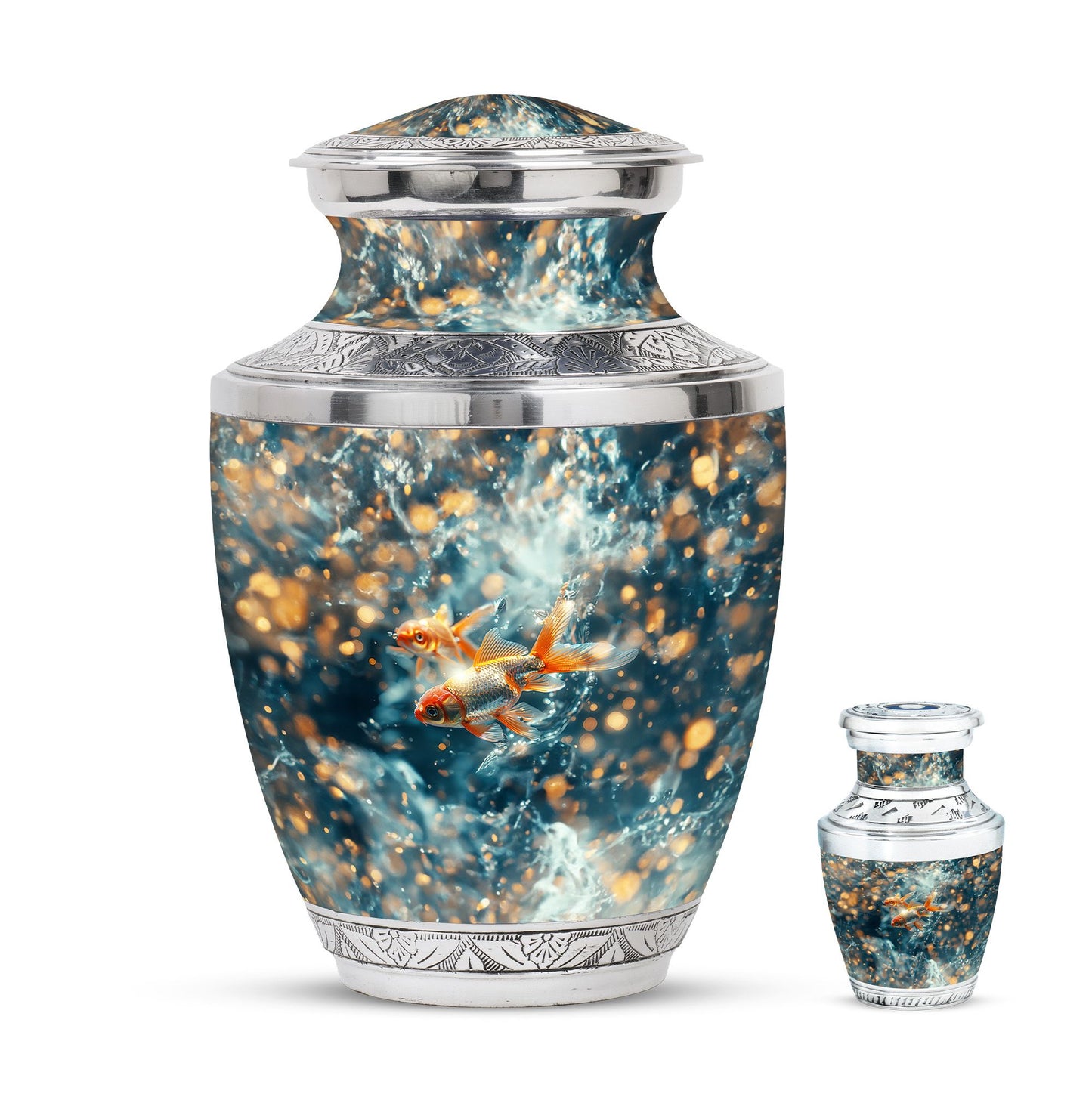 Fish Theme Large Urn With 1 Keepsake Urn