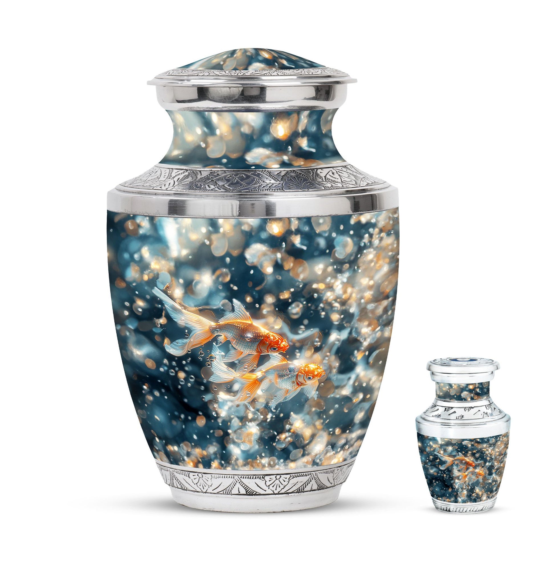 Fish Theme Large Urn With 1 Keepsake Urn