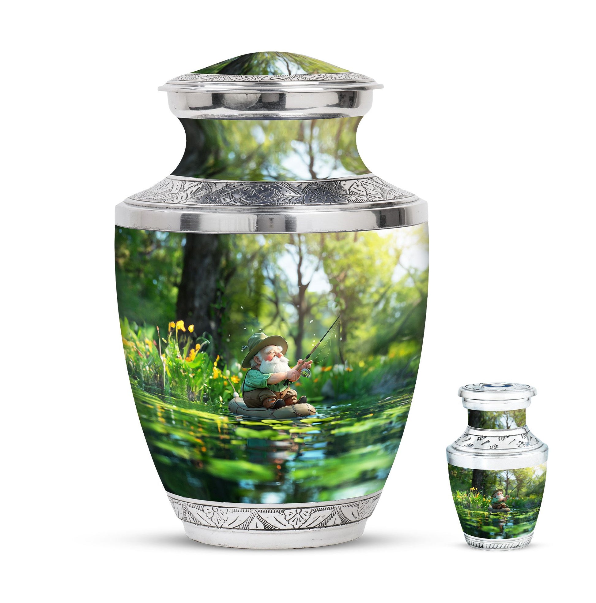 Fishing Theme Large Urn With 1 Keepsake Urn