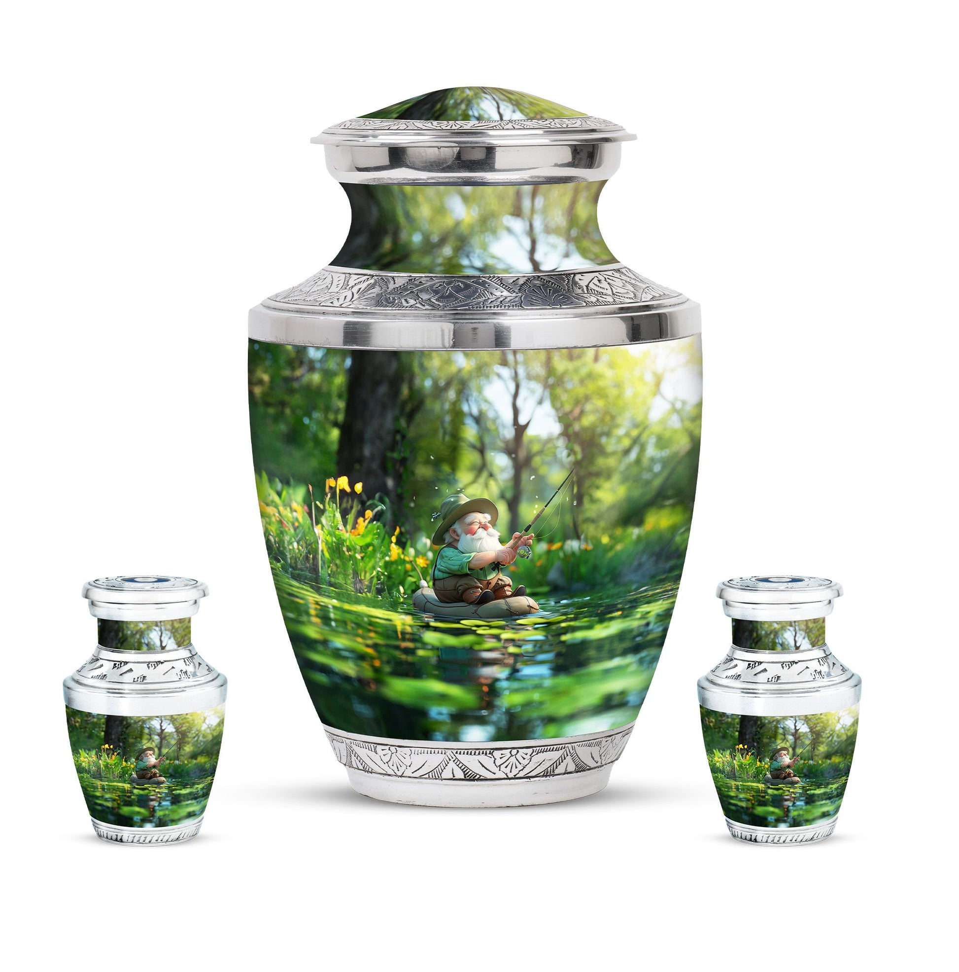 Fishing Theme Large Urn With 2 Keepsake Urn