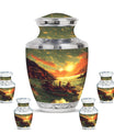 Fishing Theme Large Urn With 4 Keepsake Urn