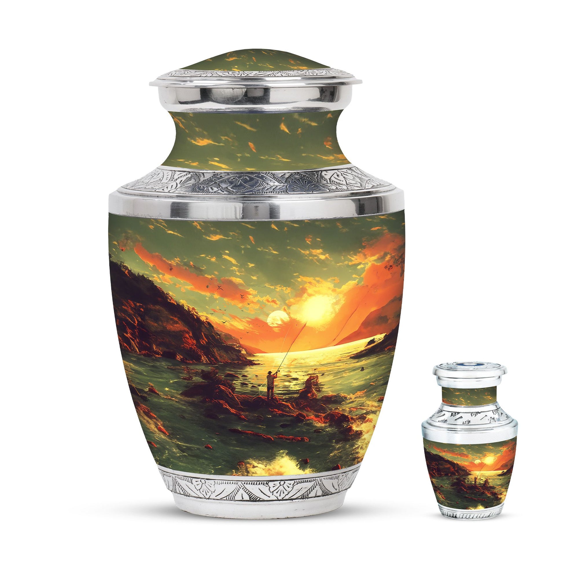 Fishing Theme Large Urn With 1 Keepsake Urn