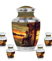 Fishing Theme Large Urn With 4 Keepsake Urn