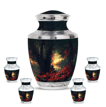Fishing Theme Large Urn With 4 Keepsake Urn