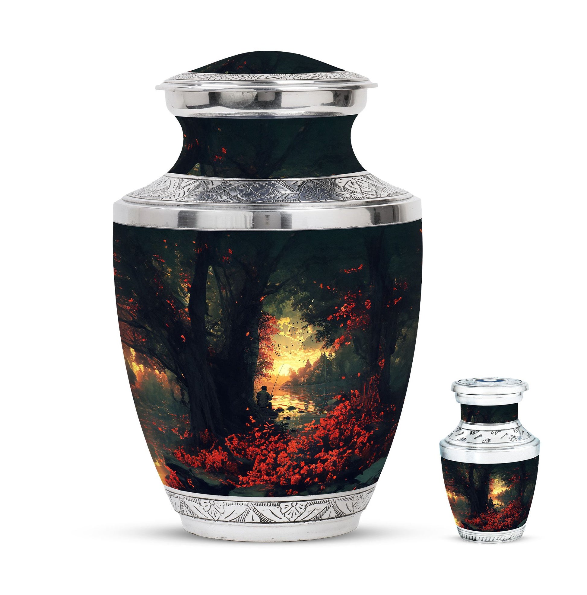 Fishing Theme Large Urn With 1 Keepsake Urn