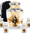 Cowboy Theme Large Urn With 4 Keepsake Urn