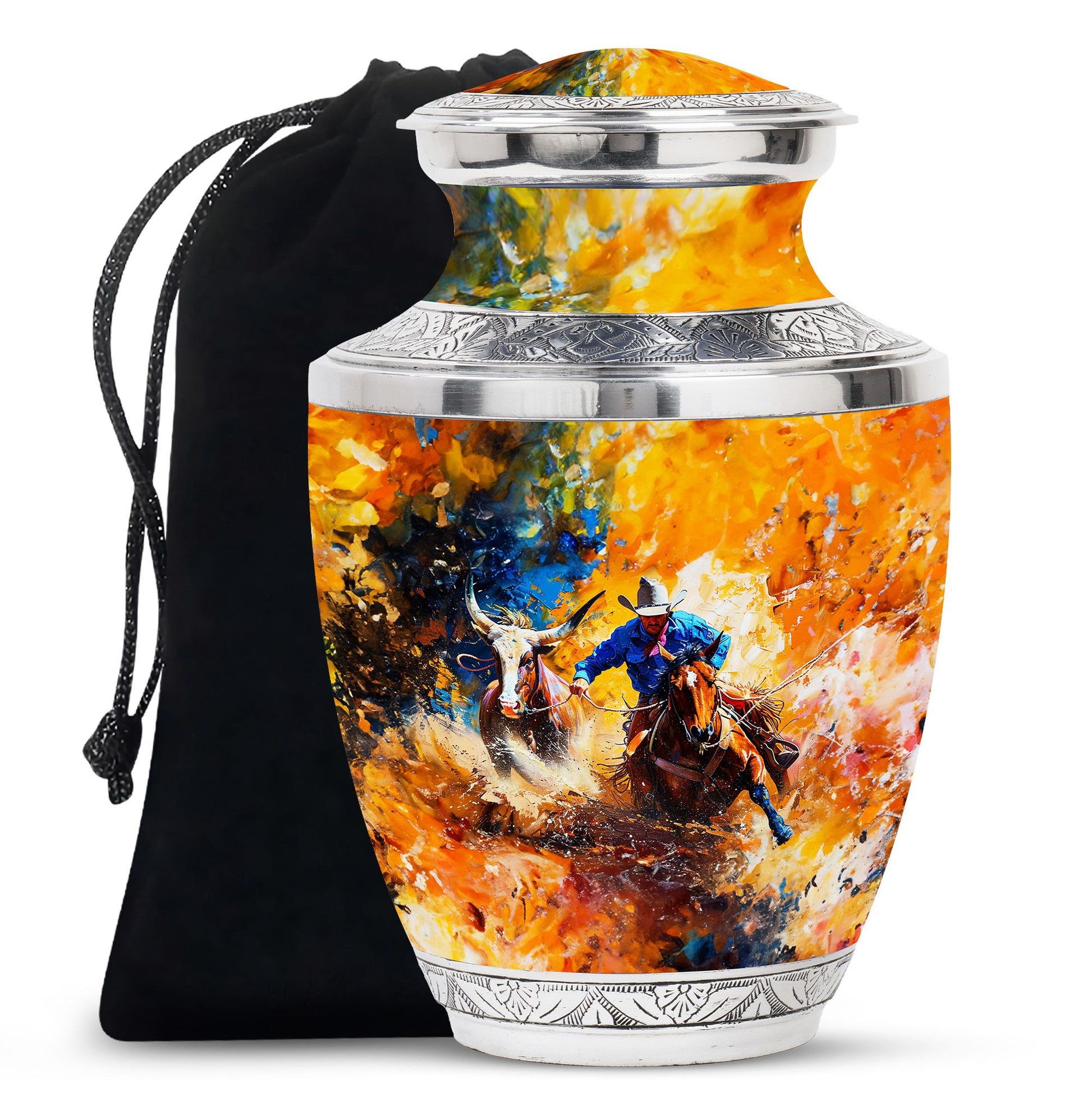 Cowboy Theme Large Urn 10 Inch