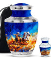 Cowboy Theme Large Urn With 1 Keepsake Urn