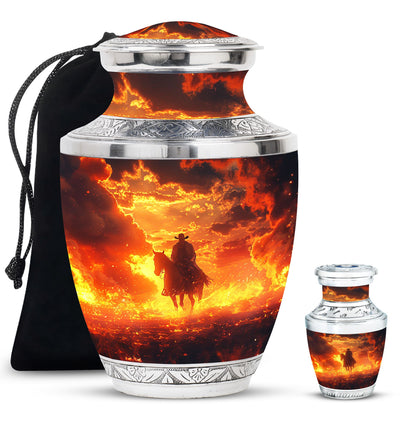 Cowboy Theme Large Urn With 1 Keepsake Urn