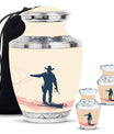 Cowboy Theme Large Urn With 2 Keepsake Urn
